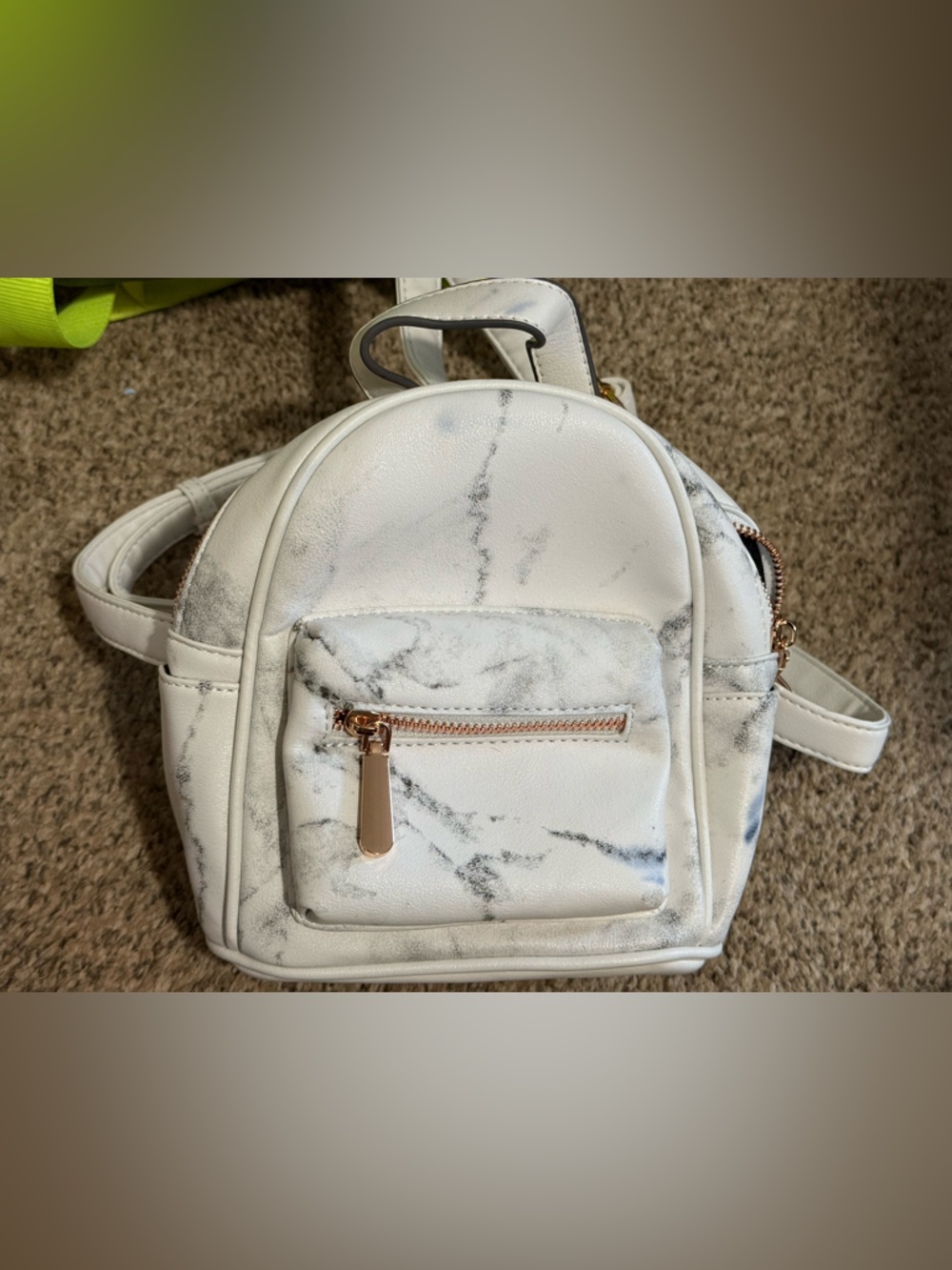 Marble-Print Mini Backpack - White